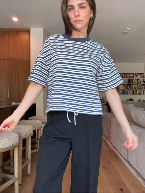 Tops - Striped Navy and White Short Sleeve Crop Top